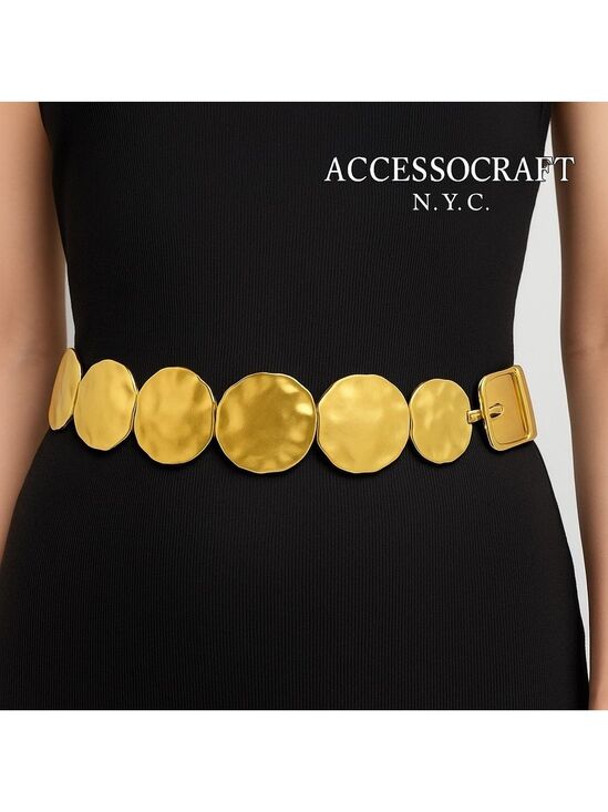 Accessories - Vintage Accessocraft NYC Gold Hammered Disc Belt Front / Centerpiece 9” — 1970s